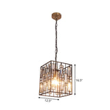 Industrial Metal Pendant Light With Crystal Accent For Restaurant - Black Cubic Cage Design