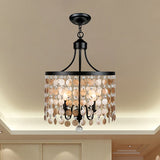 Vintage Style Round Chandelier Light - Metal And Shell 4 Lights Black Bedroom Suspension