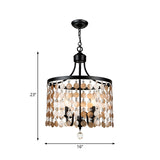 Vintage Style Round Chandelier Light - Metal And Shell 4 Lights Black Bedroom Suspension