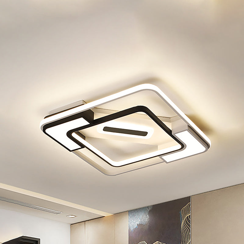 Modern Led Flush Mount Lamp: Black/White Metal Ceiling Light 16/19.5/35.5 W