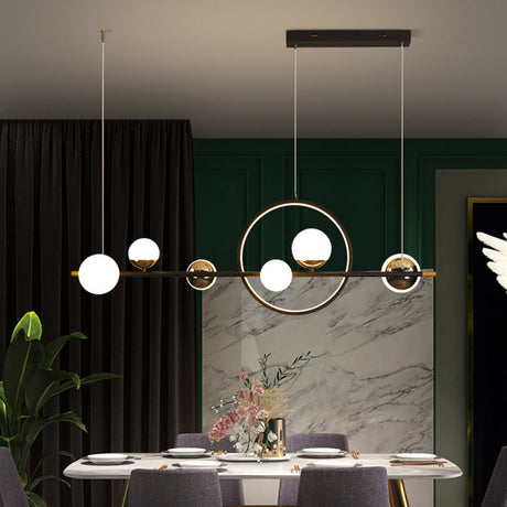 Modern Black Metal Pendant Light With Spherical Glass Shades - Perfect For Dining Table