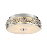 Metallic Drum Flush Lamp With Crystal Accents - 4-Light Contemporary Ceiling Mount