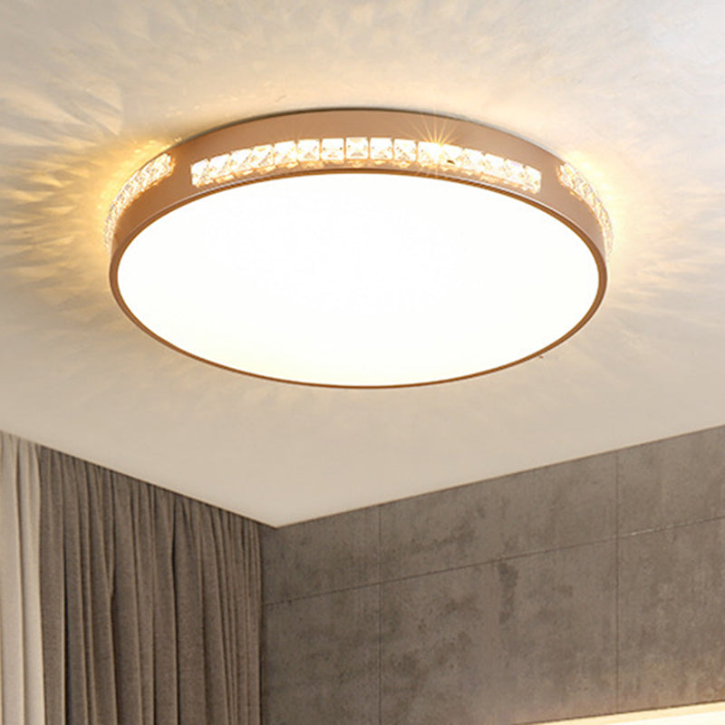 Led Bedroom Ceiling Light Fixture - Gold Flush Mount With Crystal Drum Shade (18/21.5) Warm/3 Color