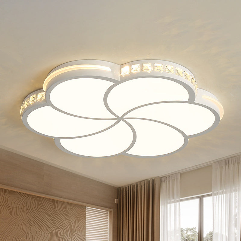 Simple Crystal Flower Flush Mount Led Bedroom Lamp - 16.5’/20.5’/24.5’ W Light Fixture In