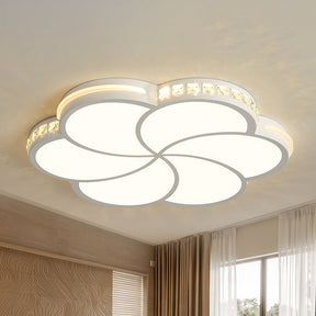 Simple Crystal Flower Flush Mount Led Bedroom Lamp - 16.5’/20.5’/24.5’ W Light Fixture In