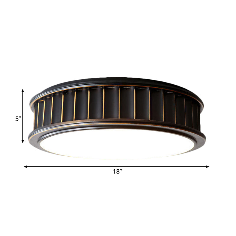 Black Ribbed Round Flush Lamp - Minimalist Iron Surface Mounted Led Ceiling Light With Warm