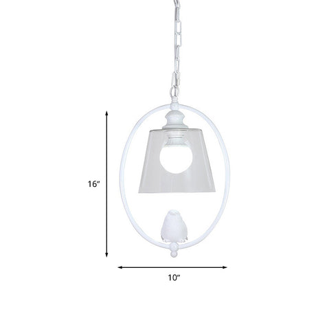 Nordic Metal 1-Head Oval Hanging Lamp Kit With Clear Glass Shade - White/Black Pendant Ceiling Light