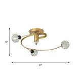 Spiral Semi Flush Traditional Glass/Crystal Bedroom Ceiling Light Fixture - Brass Finish