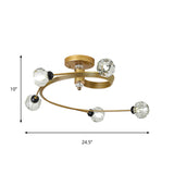 Spiral Semi Flush Traditional Glass/Crystal Bedroom Ceiling Light Fixture - Brass Finish
