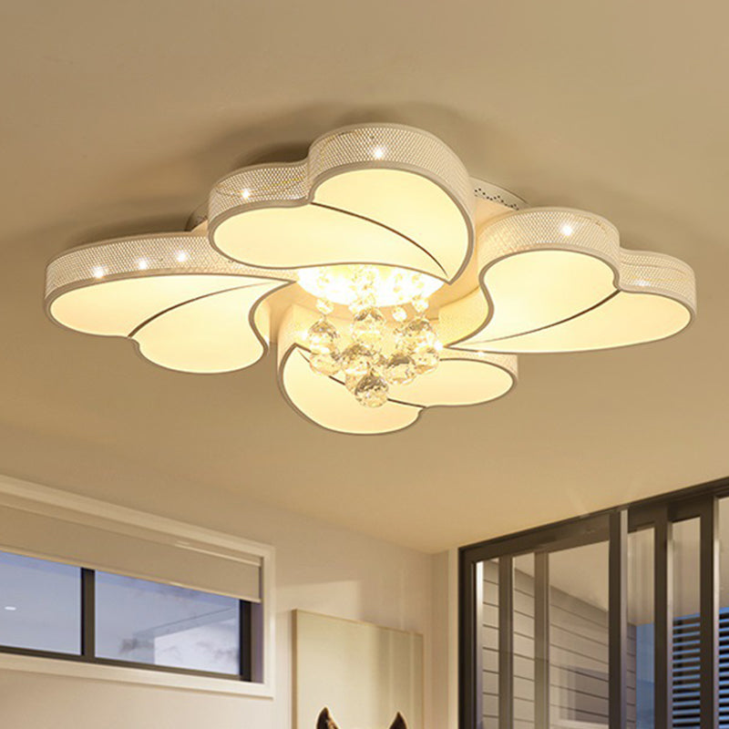 Led Flower-Shaped Flush Light Fixture In White Crystal - 20.5/24.5/28.5 Width Simple Mounting Ideal