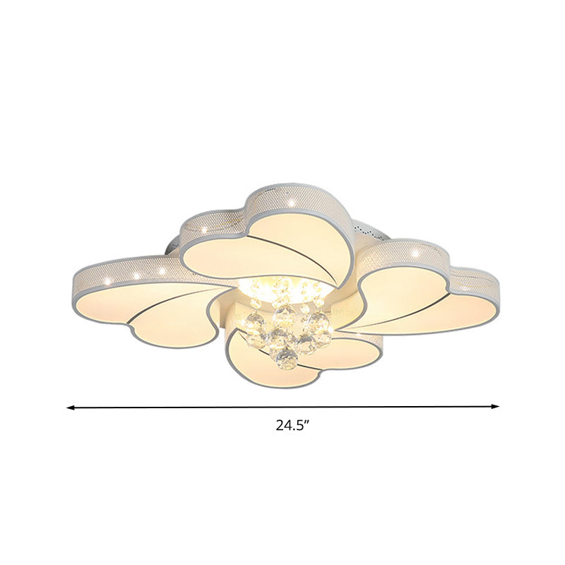 Led Flower-Shaped Flush Light Fixture In White Crystal - 20.5/24.5/28.5 Width Simple Mounting Ideal