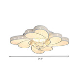 Led Flower-Shaped Flush Light Fixture In White Crystal - 20.5/24.5/28.5 Width Simple Mounting Ideal