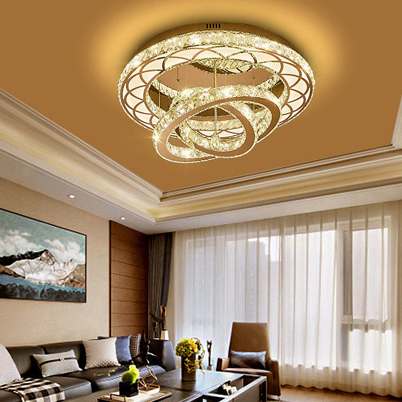 Modern Led Crystal Flush Mount Ceiling Lamp In Chrome - 23.5/31.5 Wide Ring Ideal For Living Room /