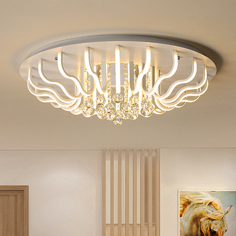 Curved Acrylic Flush Mount Led Ceiling Lamp In White: Simple Modern Design (27/31.5 W Warm/White