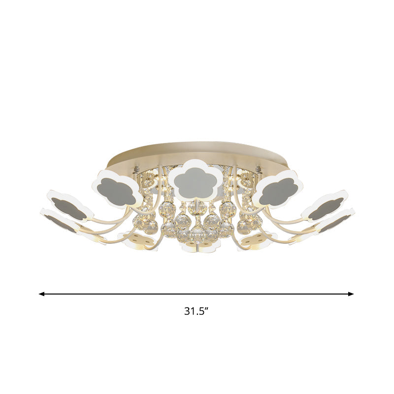 Semi-Mount Petal-Shaped Acrylic Led Ceiling Lamp With Crystal Draping - Black/White 23/27 Width