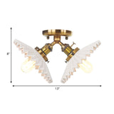Restaurant Ceiling Light With Scalloped Milk Glass Shade In Black/Bronze Semi-Flush Mount