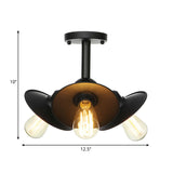 Vintage Indoor Ceiling Light - Black Flush Mount With Metallic Cone/Saucer Shade