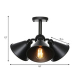 Vintage Indoor Ceiling Light - Black Flush Mount With Metallic Cone/Saucer Shade