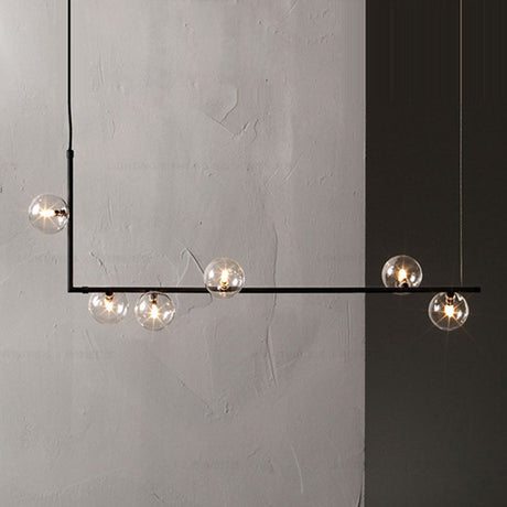 Modern Black Linear Pendant Lighting Sphere Glass 6-Light Ceiling Fixture For Living Room