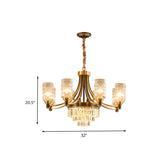 Textured Crystal Cylinder Hanging Light In Gold - 6/8 Head Postmodern Chandelier For Dining Room