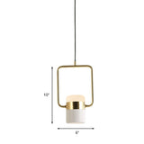 Modern Square Pendant Ceiling Light - 1 Head Gold Hanging Kit With White Glass Shade
