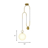 Modern White Glass Sphere Pendant Light With Gold Accents - Bedroom Hanging Fixture