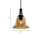 Modern Amber/Clear Glass Bell Pendant Lamp- Dining Room Hanging Light Fixture