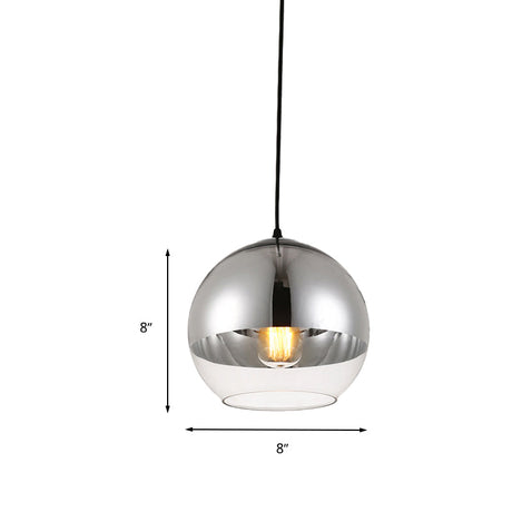 Vintage Silver Globe Pendant Light Fixture With Clear Glass - Bedroom Hanging Lamp 1 Head Available
