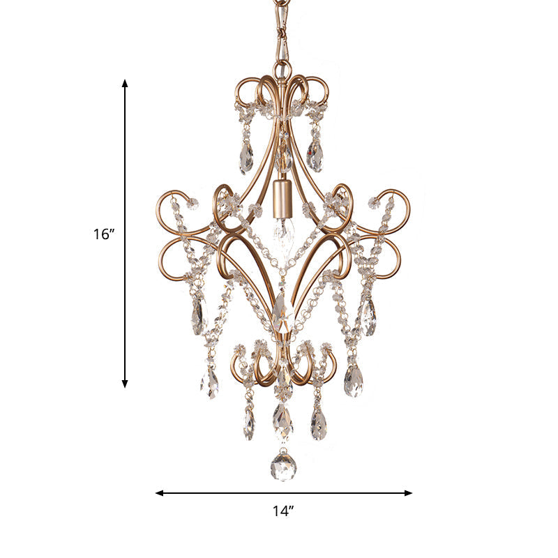 French Style Curvy Armed Ceiling Suspension Lamp With Crystal Draping