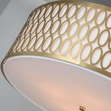 Traditional White Round Ceiling Mounted Lamp With Gold Metal Mesh Frame - 4-Light Fabric Flush Light