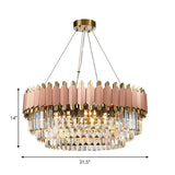 Modern Crystal Drop Pendant Ceiling Light Pink/Gold 8/12 Lights Layered Design