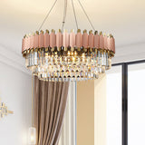 Modern Crystal Drop Pendant Ceiling Light Pink/Gold 8/12 Lights Layered Design 8 / Gold