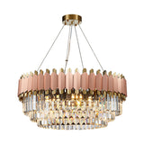 Modern Crystal Drop Pendant Ceiling Light Pink/Gold 8/12 Lights Layered Design