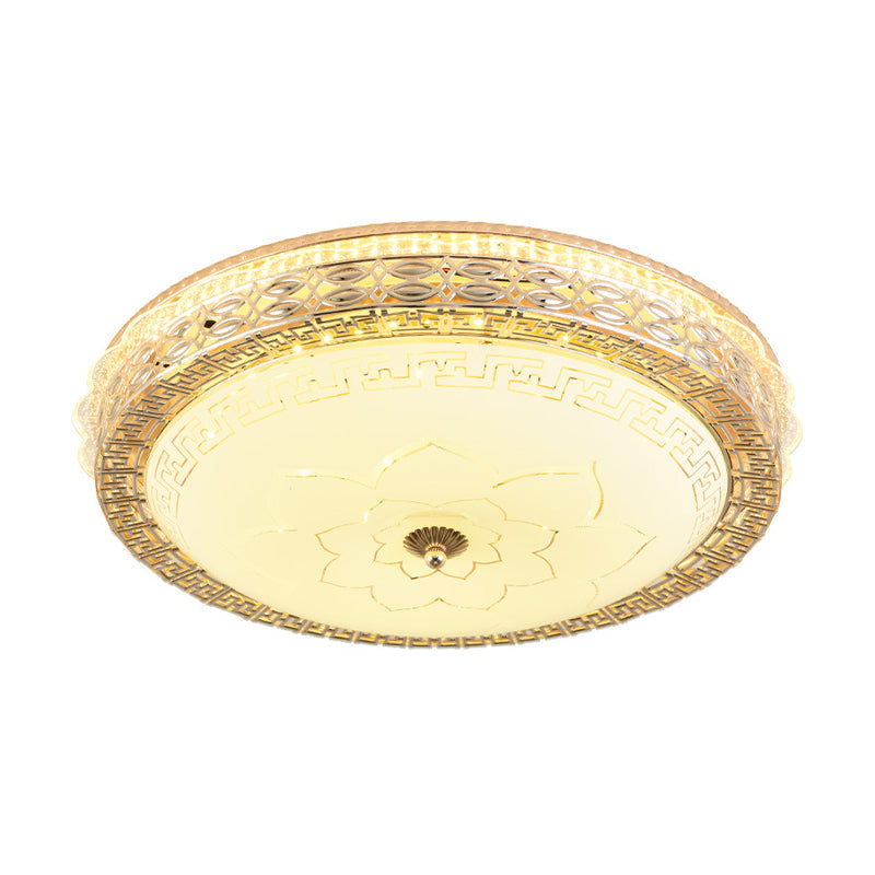 Frosted Glass Hollowed Flush Lamp With Golden Led Ceiling Light Fixture