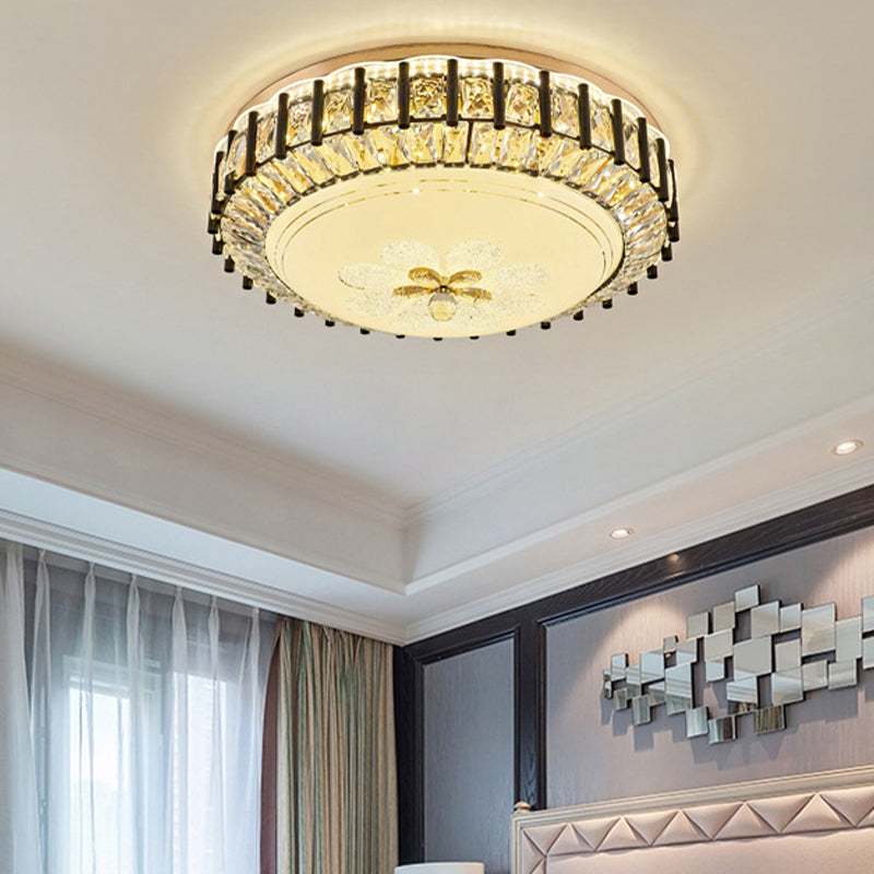 Modern Style Black Gear Ceiling Lamp With Led Faceted K9 Crystal Flush Mount Fixture - 3Rd