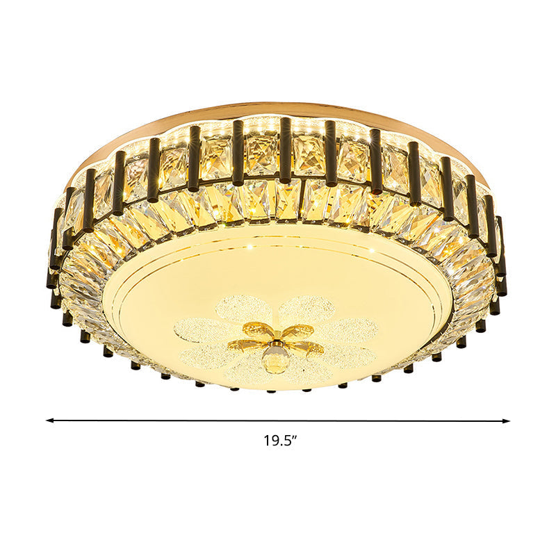 Modern Style Black Gear Ceiling Lamp With Led Faceted K9 Crystal Flush Mount Fixture - 3Rd