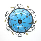 Tiffany Style Stained Glass Round Ceiling Light Fixture With Leaf Pattern - Beige/Blue 3 Bulbs