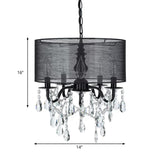 Black Round Fabric Pendant Chandelier With Crystal Accent - Traditional 5-Light Fixture
