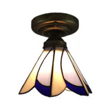 Tiffany Style Floral Semi-Flush Ceiling Light - Glass 4 H X 7 Dia