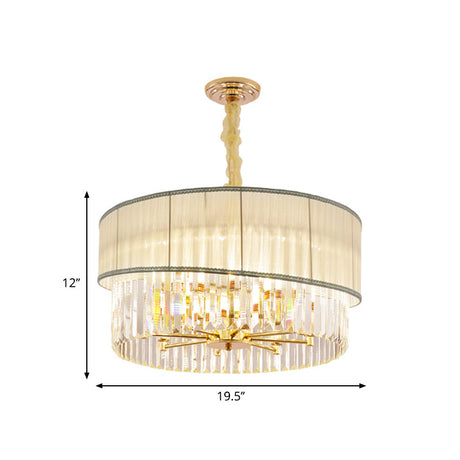 Contemporary Crystal Block Chandelier Light - Height Adjustable 6/8 Lights Gold Finish
