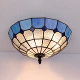 Tiffany Stained Glass Flushmount Light With 2 Beige Clear And Blue Lights For Your Bathroom