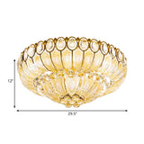 Gold Modernist Crystal Flush Ceiling Light - 21.5/29.5 Inch Wide Bowl Mount Lamp