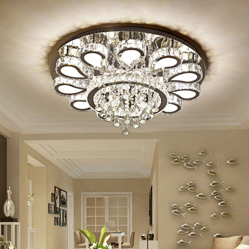 Led Living Room Ceiling Mounted Fixture With Chrome Finish And Flower Crystal Shade -