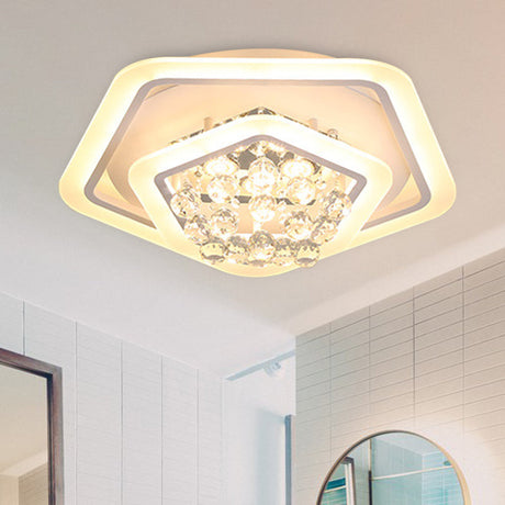 Modern White Crystal Ball Flush Mount Light - Led Ceiling Fixture (19.5/23.5/27.5 Wide) In