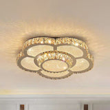 Modern White Clear Crystal Glass Flower Flush Mount Led Ceiling Light - 14/18/23.5 Warm/White Remote