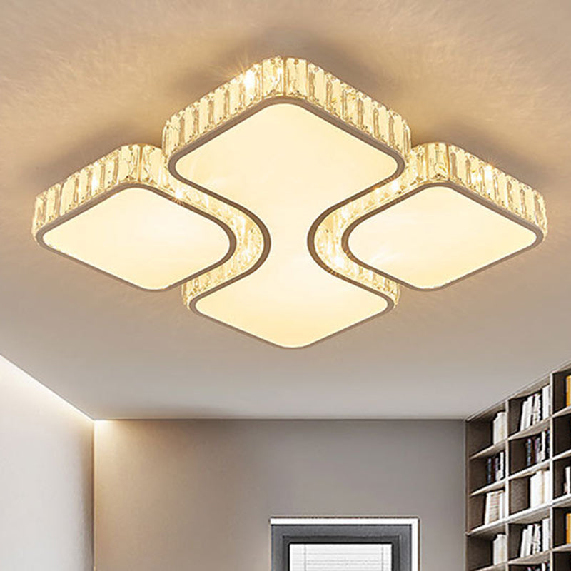 Contemporary Geometric Crystal Block Ceiling Light - Led Flush Mount 16/16.5/35.5 W White/3 Color