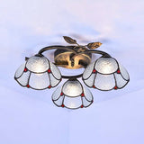 Industrial Vintage Bowl Ceiling Light - Stained Glass Blue/Clear 3 Lights Flushmount For Bedroom