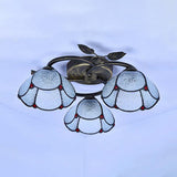Industrial Vintage Bowl Ceiling Light - Stained Glass Blue/Clear 3 Lights Flushmount For Bedroom