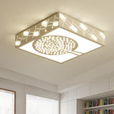 Simple Crystal Led Flush Mount Fixture - White Tree Design With Warm/White/3 Color Lighting For