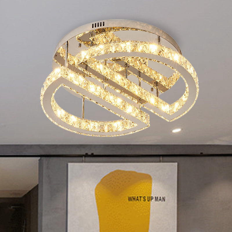 Sleek Led Crystal Semi Flush Mount Lighting For Bedroom With Warm/White/3 - Color Light - Silver